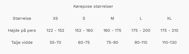 Handywear Easy Kørepose Stærðir