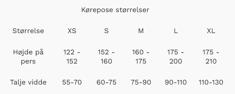 Handywear Kørepose Stærðir