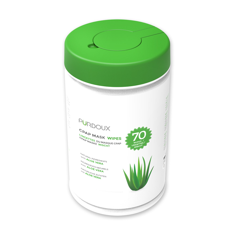 PURDOUX CPAP Mask Wipes, Aloe Vera (Unscented) Canister Angle 4