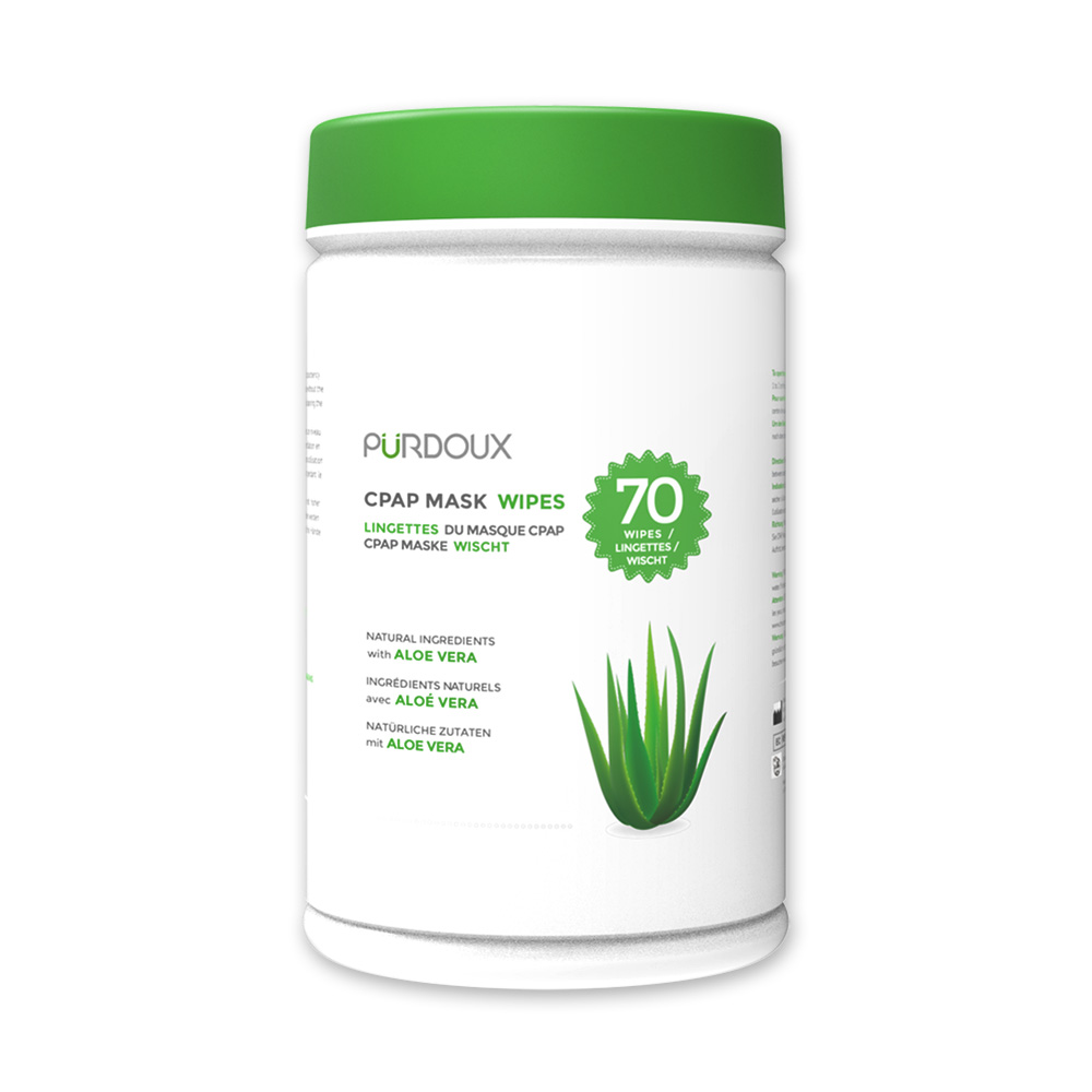 PURDOUX CPAP Mask Wipes, Aloe Vera (Unscented) Canister Angle 1